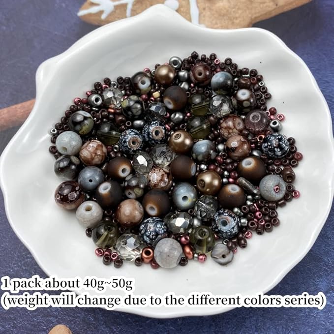 Assorted Glass Resin Beads Multi Size Colors Smooth Cracked Gravel Millet Spacer Beads for Bracelets Necklace Earring DIY Jewelry Making Craft(Deep Amber Series)