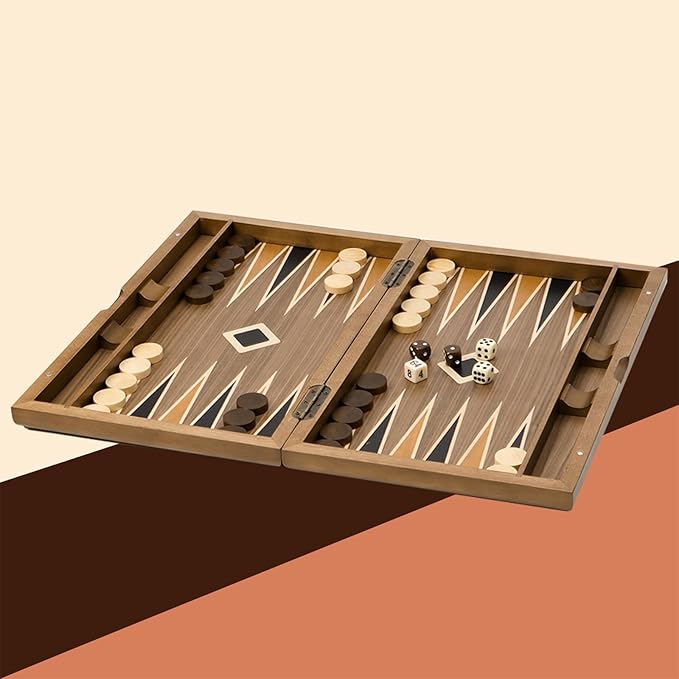 GSE Games & Sports Expert Premium Wooden Folding Inlay Backgammon Board Set, Classic Traditional Strategy Board Games (Star- 17 Inches)