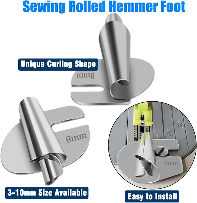 TOOVREN Sewing Rolled Hemmer Foot 8PCS Rolled Hem Presser Foot - Image 7