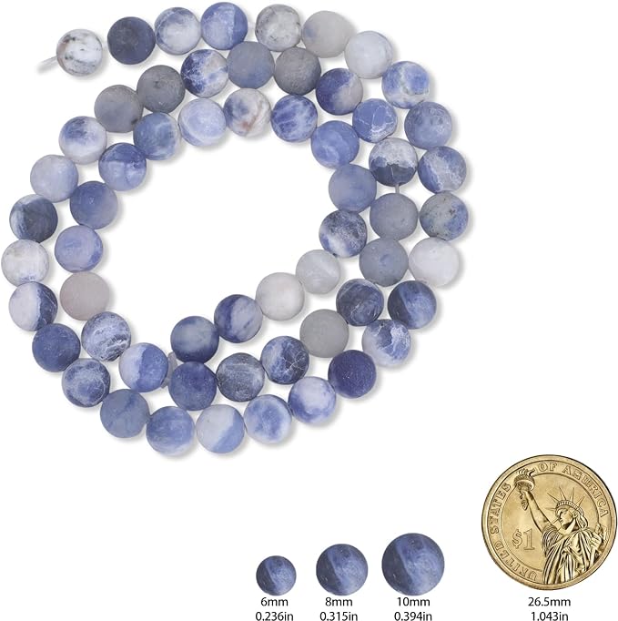 60pcs Natural Matte Blue Sodalite Gemstone Beads，6mm Frosted Round Loose Stone - Image 2