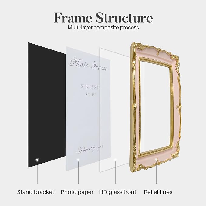 Cuspin 8x10 Vintage Picture Frame Pink and Gold Frames, Elegant Ornate Pink - Image 6