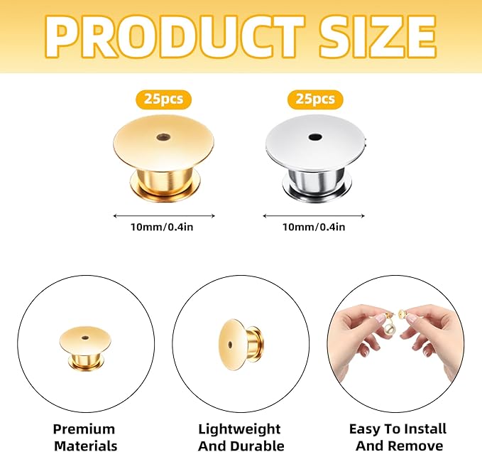 Locking Pin Backs - Enamel Brooch Locks Buckle 50pcs Badge Lapel Button Back Lock for DIY Crafts(Gold and Silver)