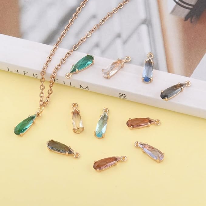 FASHEWELRY 50Pcs Teardrop Faceted Glass Pendants Mixed Colors Crystal Glass - Image 2