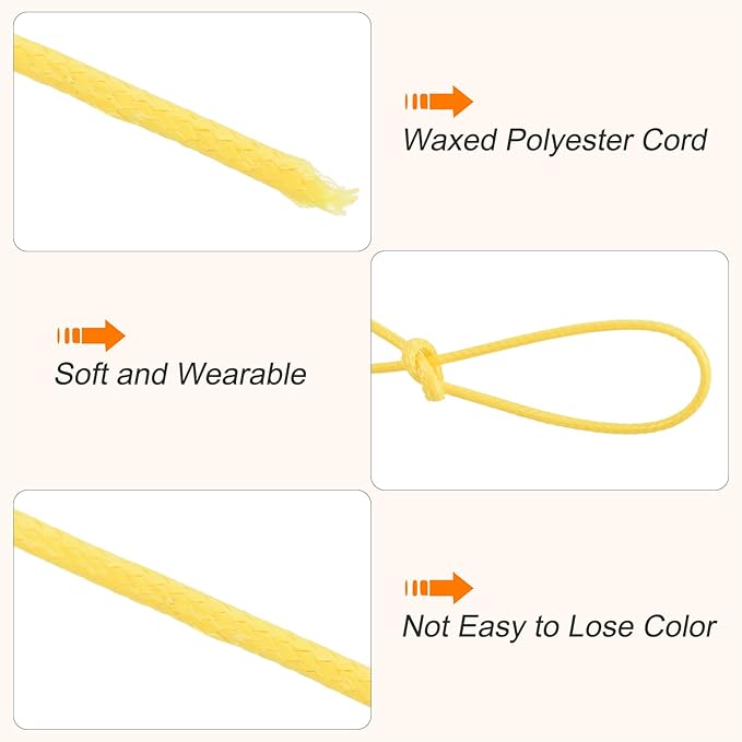 MECCANIXITY Waxed Cord 0.8mm Waxed Polyester Cord 175 Yard Wax String for Bracelet Making,Necklaces, Beading,Jewelry Making and DIY Crafts(Light Yellow)