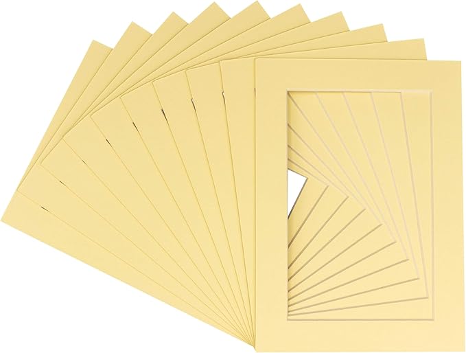 11x14 Mat for 8.5x11 Photo - Precut Soft Yellow Picture Matboard for Frames 11 x 14 Inches - Bevel Cut to Display Art 8.5 x 11 Inches - Acid Free Pack of 10 MATS with Backing Boards & Clear Bags