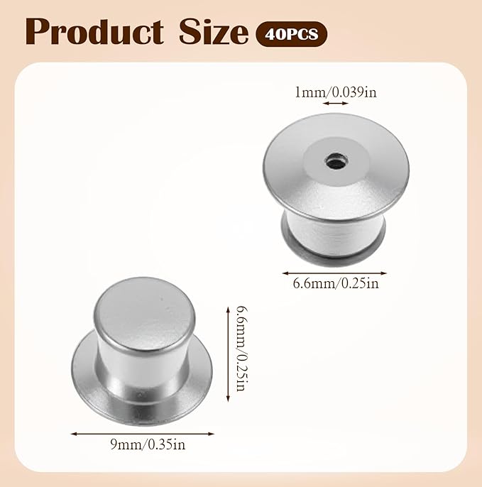 40pcs Locking Pin Back, Metal Locking Pin Backs for Enamel Pins, Pin Backs Locking Bulk, Silver