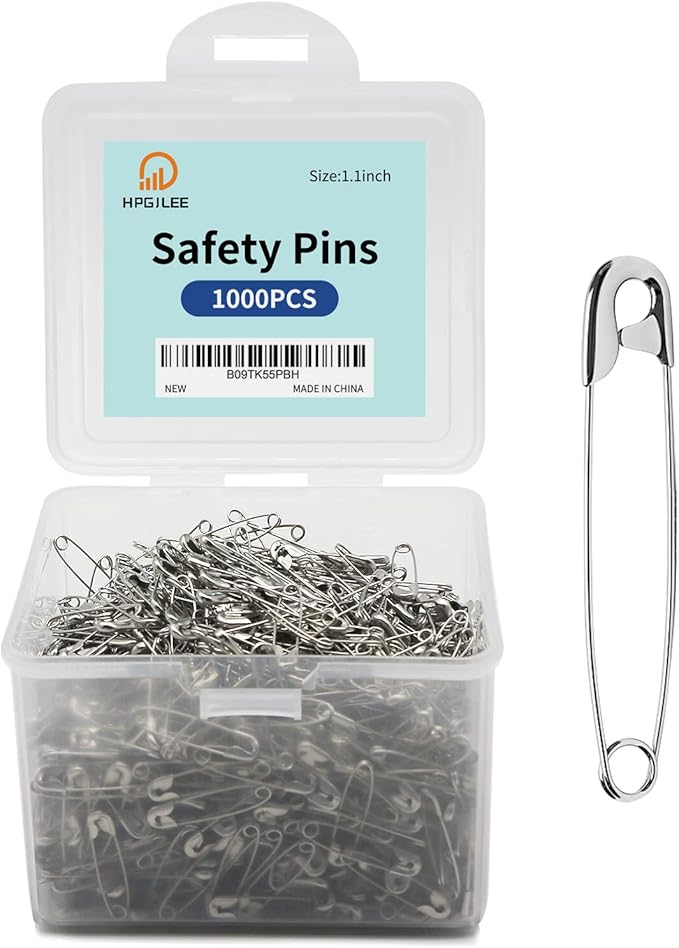 1000 Pcs Assorted Safety Pins, 1.1 Inch Rust-Resistant Steel Wire Silver Sewing Pins for Clothes & Crafts Use