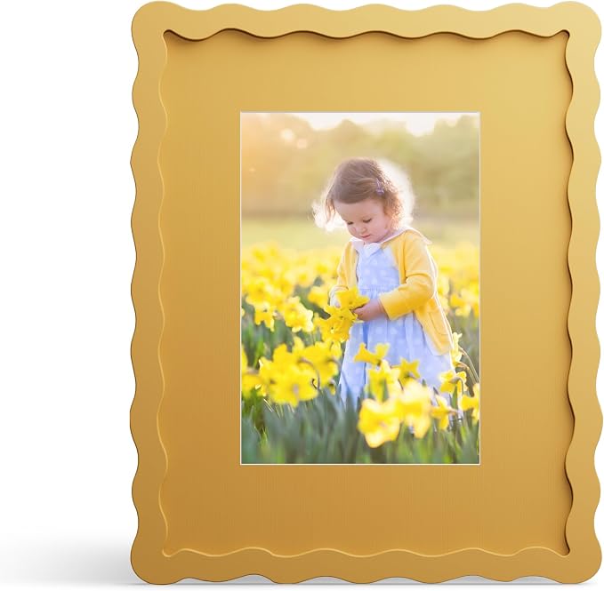 8x10 Picture Frame with Mat for 5x7, Wavy Edge Wooden Real Glass Photo Frame by THKRLOF