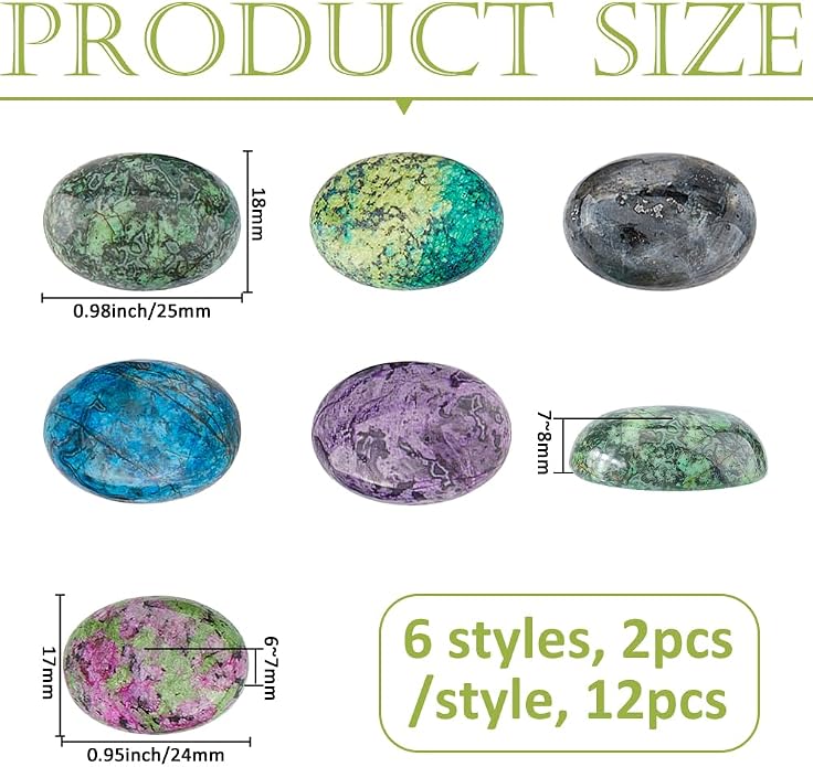 SUPERFINDINGS 12Pcs 6 Styles Jasper Oval Gemstone Cabochons Semi-Precious - Image 2