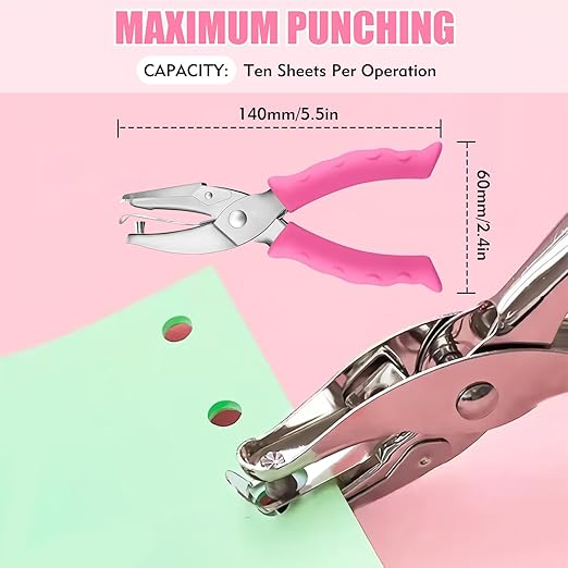 2 PCS Hole Punch, Diameter 1/4" and 1/8" Single Hole Punch, with Pink Soft Grip Hole Puncher Single, for Home, Office and Study, Suitable for Various Cardboard, Labels, and Scrapbooks