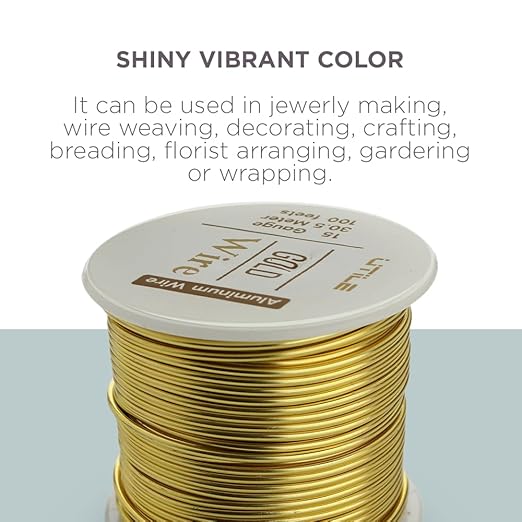 UTILE Armature Aluminum Wire 100 ft 15 Gauge 1.8 mm Anodized Craft Bendable Wire – Sculpting Metal Gold for Bonsai Trees, Clay, Crafts, Plants, Gardening, Beading and Jewelry Making (Gold)
