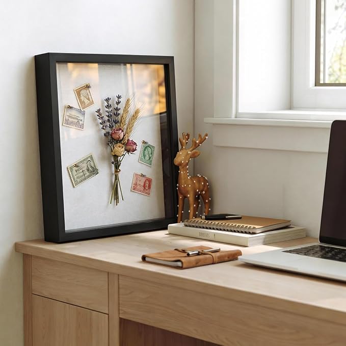 8x10 Shadow Box Frame with Linen Background & Metal Push Pins, Plexiglass Front - Image 4