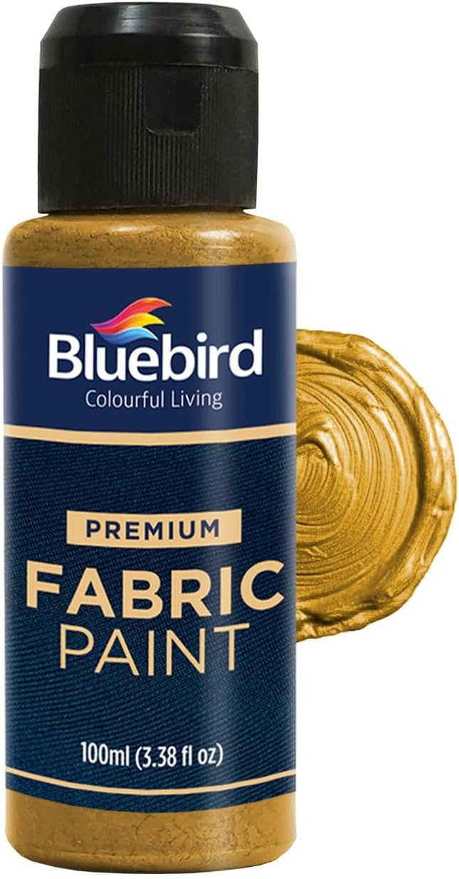 BLUEBIRD Fabric Paint, Royal Gold, 3.4 Fl Oz, Permanent Fabric Paints by BluebirdArts