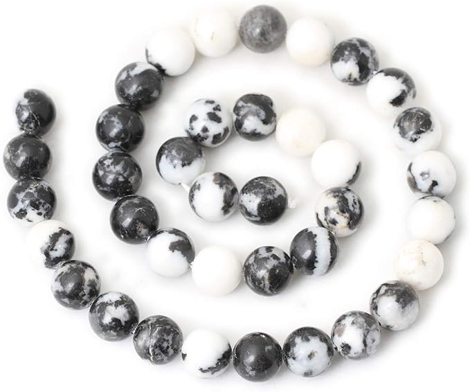 35PCS 10mm Natural Black White Zebra Jasper Gemstone Round Loose Beads Crystal - Image 2