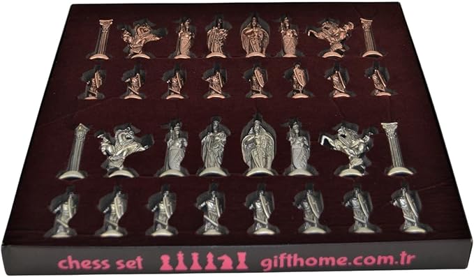 Medieval British Army Antique Copper Metal Chess Set for Adults,Handmade Pieces and Natural Solid Wooden Chess Board with Storage Inside King 3.35inc