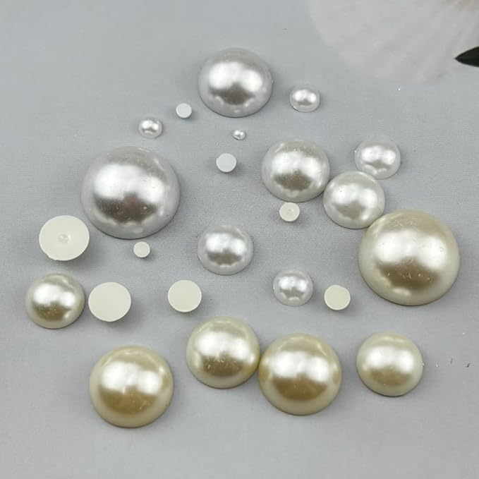 400pcs 12mm Half Pearls for Crafts Flatback Round Half Pearl Beads for Jewelry Making Nail Art Scrapbook Craft Wedding Dress Decoration(Ivory White)