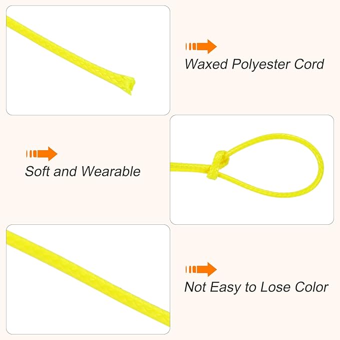 MECCANIXITY Waxed Cord 1.5mm Waxed Thread 87 Yard Wax String Leather Cord for Bracelet Making, Necklaces, Beading, Jewelry Making and DIY Crafts(Yellow)