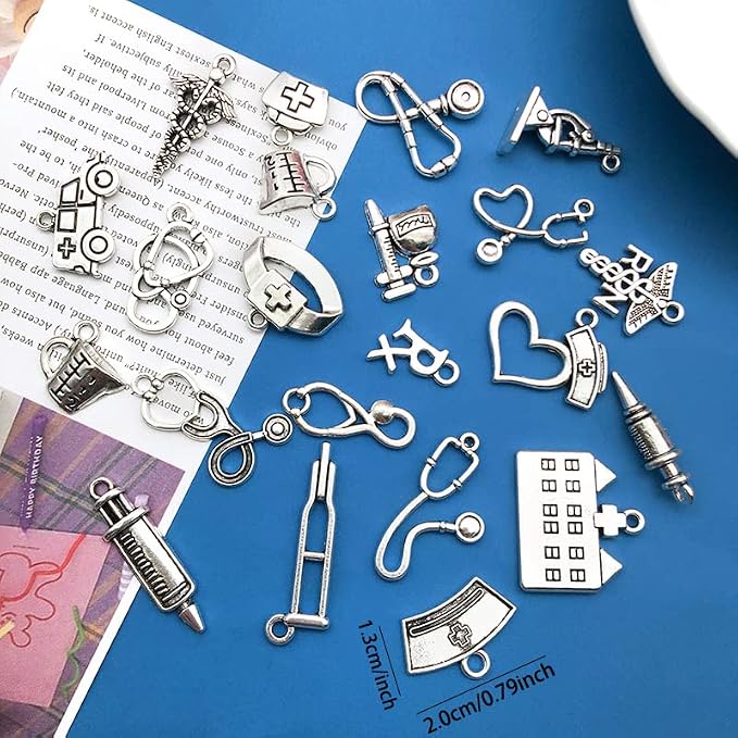 WOCRAFT 120pcs Antique Silver Medical Charms - Image 2