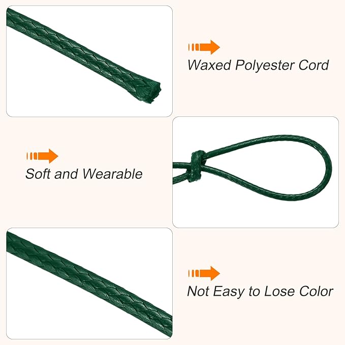 MECCANIXITY Waxed Cord 1.5mm Waxed Thread 87 Yard Wax String Leather Cord for Bracelet Making, Necklaces, Beading, Jewelry Making and DIY Crafts(Dark Green)