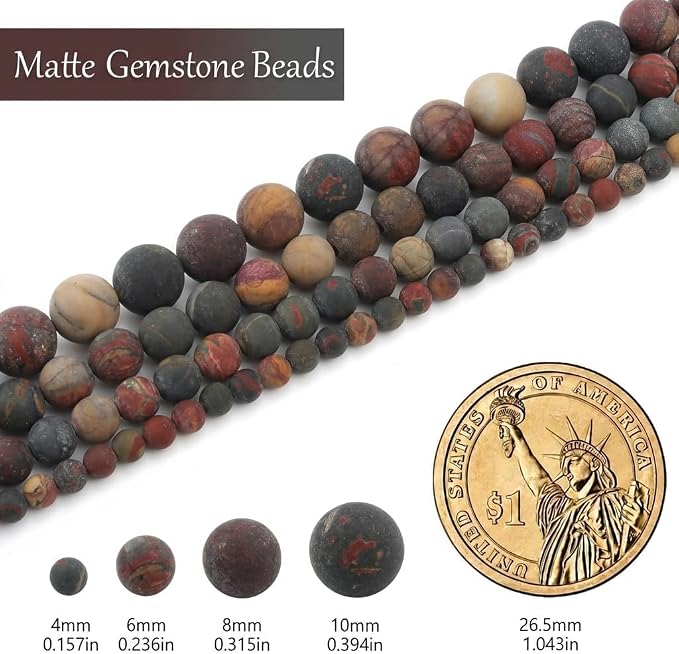 8mm Matte Picasso Jasper Bead, 15-Inch Matte Round Loose Stone Beads - Image 3