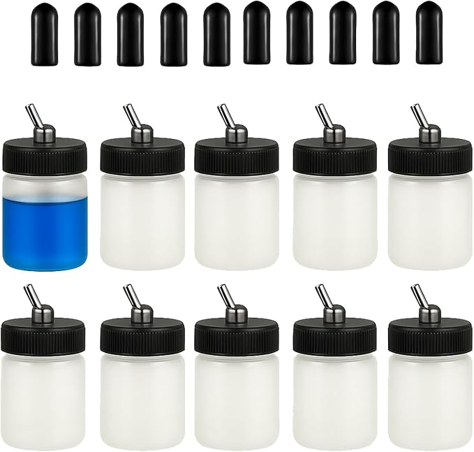10 x 22CC Dual Action Airbrush Plastic Bottle Standard Suction Lid for Siphon Feed Airbrushes