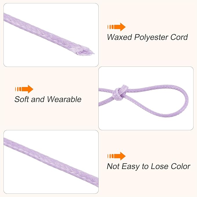 MECCANIXITY Waxed Cord 0.8mm Waxed Polyester Cord 175 Yard Wax String for Bracelet Making,Necklaces, Beading,Jewelry Making and DIY Crafts(Light Purple)