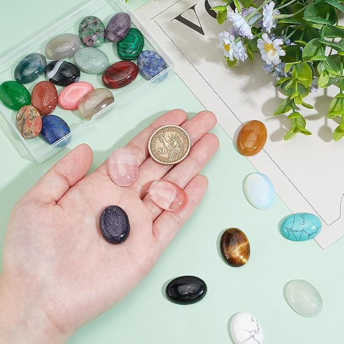 PH PandaHall 25pcs 25x18mm Gemstones Cabochons Flatback, Oval Stone Gem - Image 3