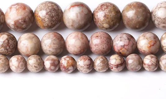 90PCS 4MM Flowery Cowry Fossil Beads Round Loose Stone Beads for Jewelry Making DIY Energy Stone Healing Power Bracelet 15"