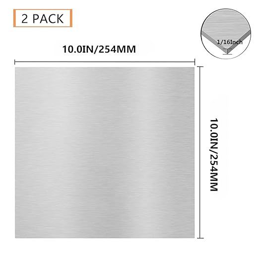 2Pack 6061 T651 Aluminum Sheet Metal 10 x 10 x 1/16 (0.06”) Inch Plain Thin Aluminum Plate Covered with Protective Film, Heat Treatable Rectangle 1.5MM Aluminum Metal Plate for Crafting, Industrial