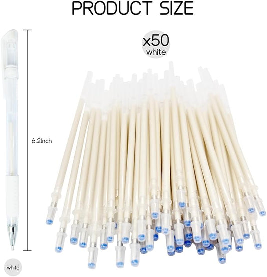 Heat Erasable Fabric Marking Pens for Sewing & Quilting | 4 White Pens + 50 White Refills | Disappearing Ink for Precise Marking, Sewing Supplies, Embroidery, DIY | Extra High Capacity