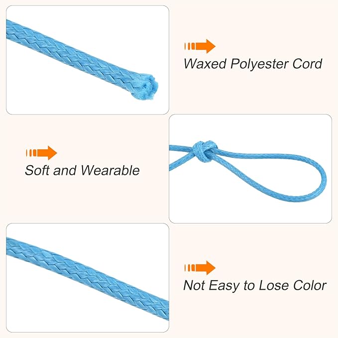 MECCANIXITY Waxed Cord 1mm Waxed Polyester Cord 175 Yard Wax String for Bracelet Making,Necklaces, Beading,Jewelry Making and DIY Crafts(Sky Blue)