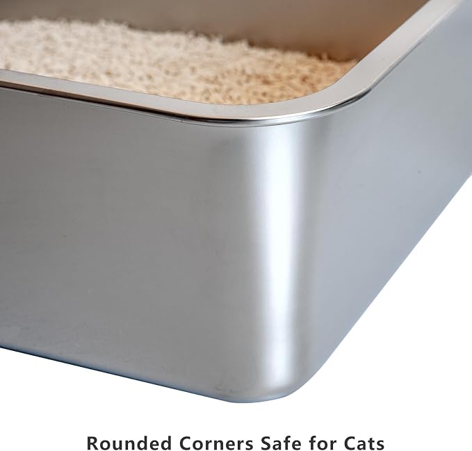 2-Pack Stainless Steel Cat Litter Boxes, Includes Catnip Fish Toy & Wand - Image 4
