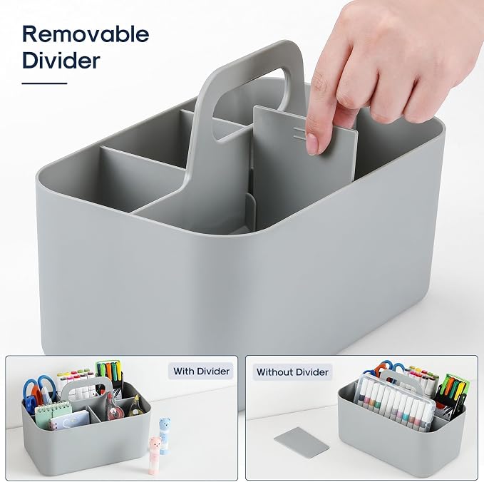 Multiuse Caddy Organizer with Handle, Portable Divided Plastic Tote Bin - Image 6