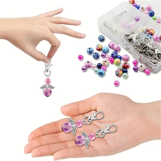 180Pcs DIY Angel Pendant Keychains Kit Includes Alloy Wing Spacer Imitated Bead - Image 3