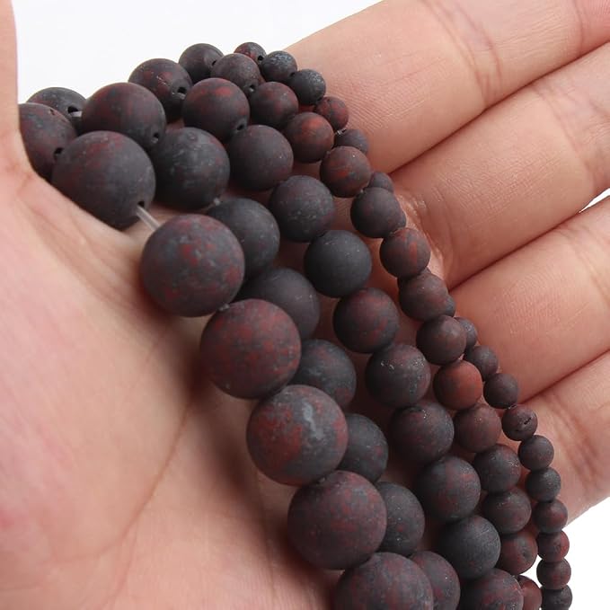 60pcs Natural Matte Red Flower Gemstone Beads，6mm Frosted Round Loose Stone - Image 3