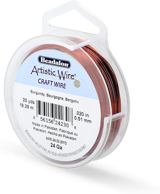 Artistic Wire, 24 Gauge Tarnish Resistant Colored Copper Craft Wire, Burgandy, 20 yd