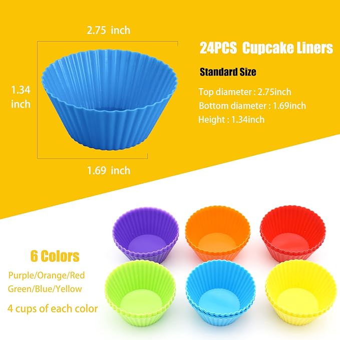 Silicone Cupcake Baking Cups 24 Pack, Reusable & Non-stick Muffin Cupcake - Image 5
