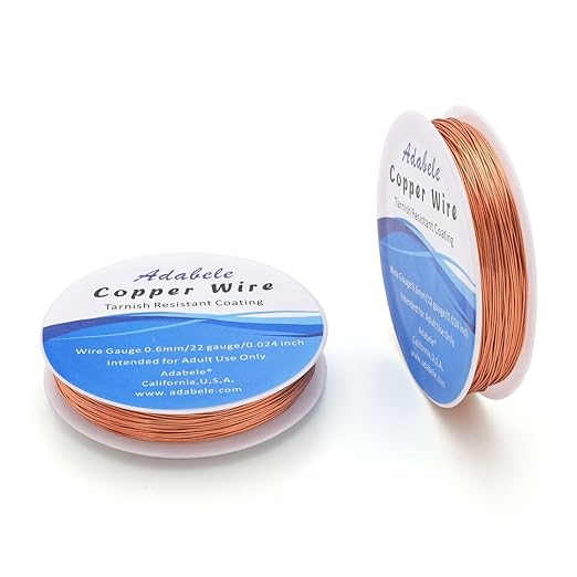 Adabele 124 Feet Premium Tarnish Resistant Round Bare Raw Jewelry Copper Wire Beading Wire Spool Bulk (0.6mm/22 Gauge) for DIY Craft Jewelry Making BF287-6