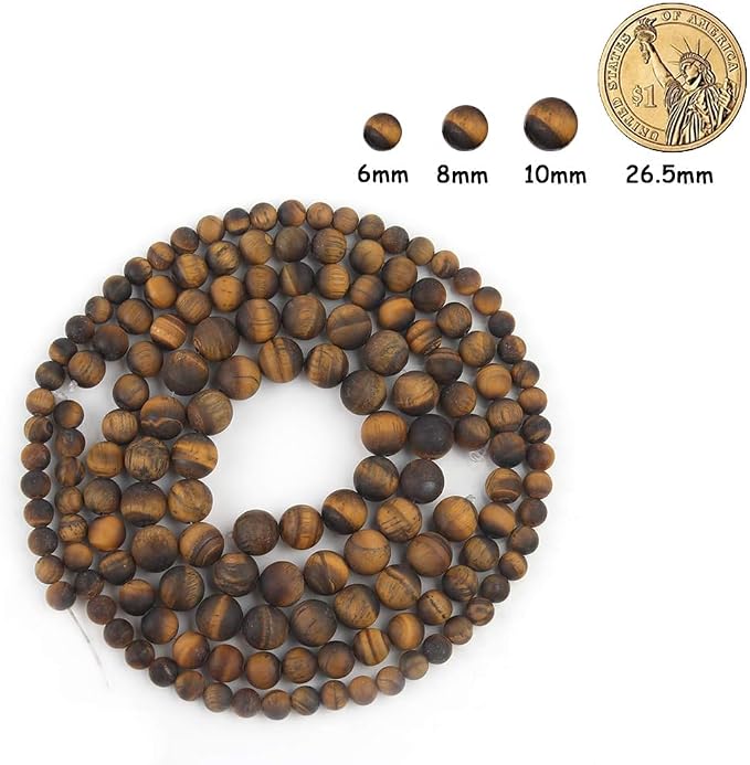 60pcs Natural Matte Tiger Eyes Gemstone Beads，6mm Frosted Round Loose Stone - Image 2