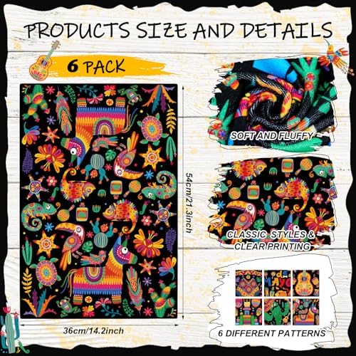 Breling 6 Pack Mexican Kitchen Towels Floral Dish Towel Cinco De Mayo - Image 2