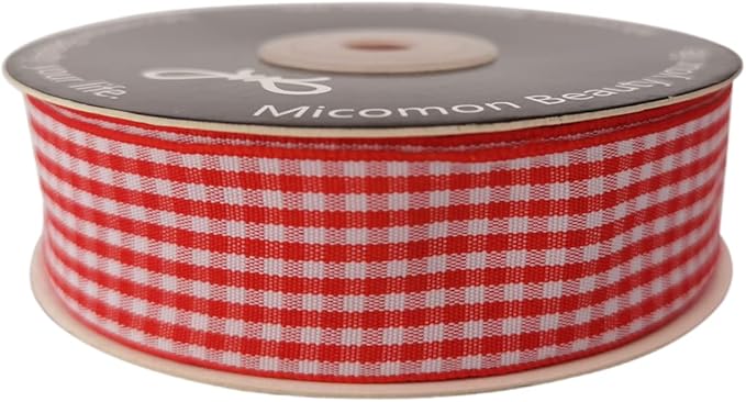 1 Inch Red and White Woven Edge Gingham Ribbon 25 Yards Each Roll 100% Polyester (1", red)