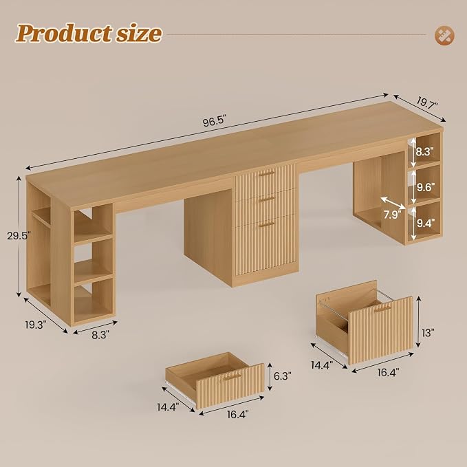 SEDETA Fluted 96.5" Computer Desk - Image 2
