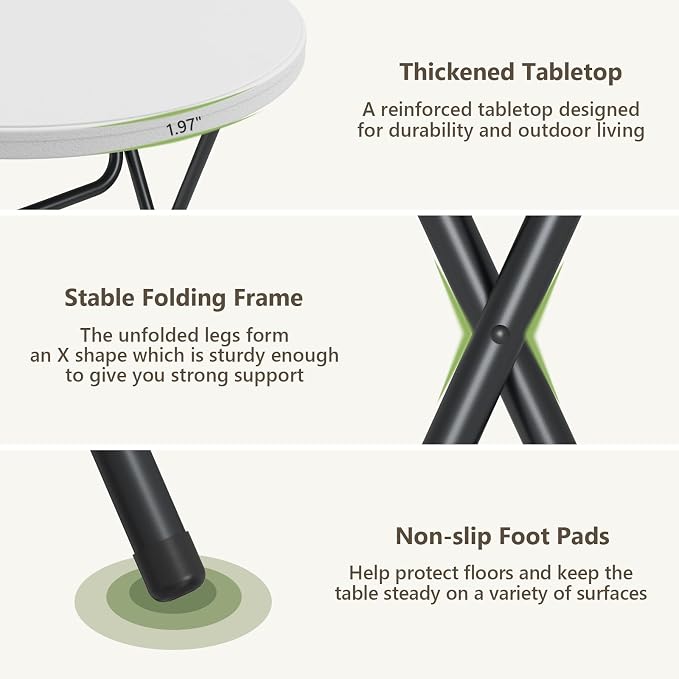 Folding Table 2 Pack, 32 Inch Foldable Cocktail Bar, High Top Round Folding Bar - Image 8