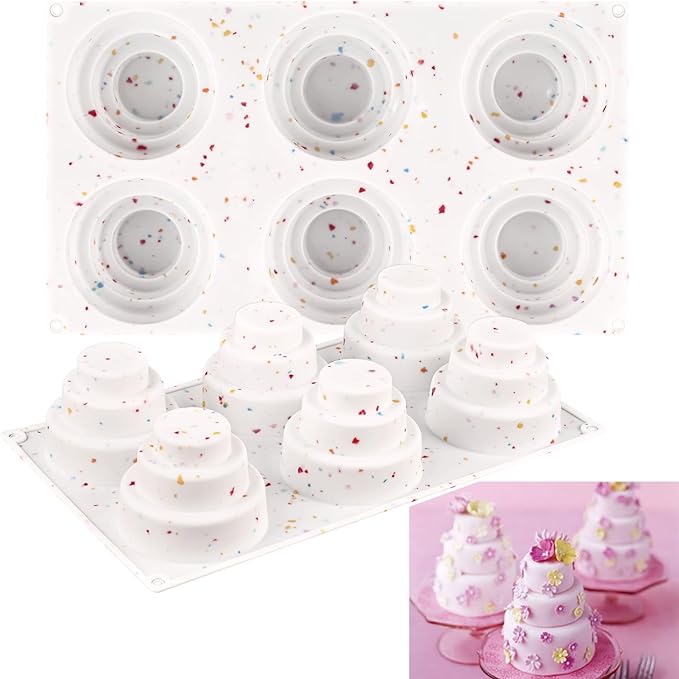 Sakolla 2 Pack 3 Tier Mini Cake Molds, 6 Cavity Silicone Cake Molds by Sakolla