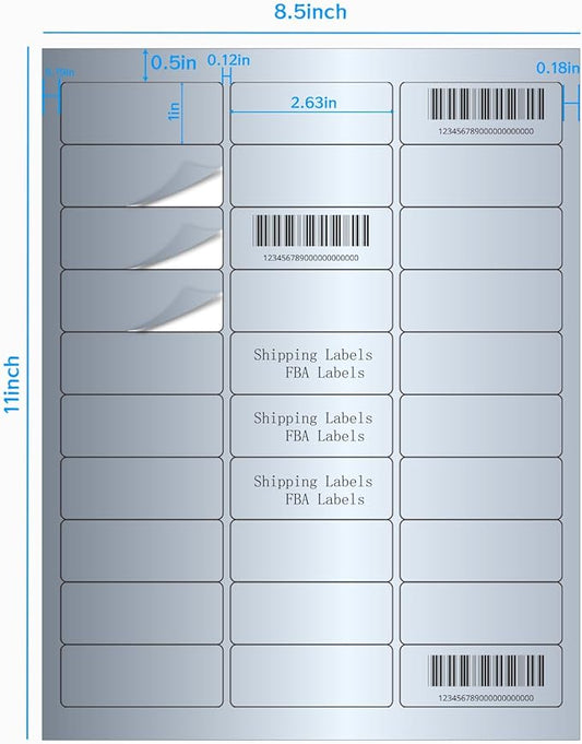 1" x 2-5/8" Address Labels- Matte Silver Mailing Labels Stickers for Laser/Inkjet Printer-Permanent Adhesive Stickers