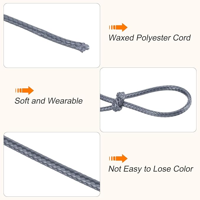 MECCANIXITY Waxed Cord 3mm Waxed Polyester Cord 44 Yard Wax String for Bracelet Making, Necklaces, Beading, Jewelry Making and DIY Crafts(Dark Grey)