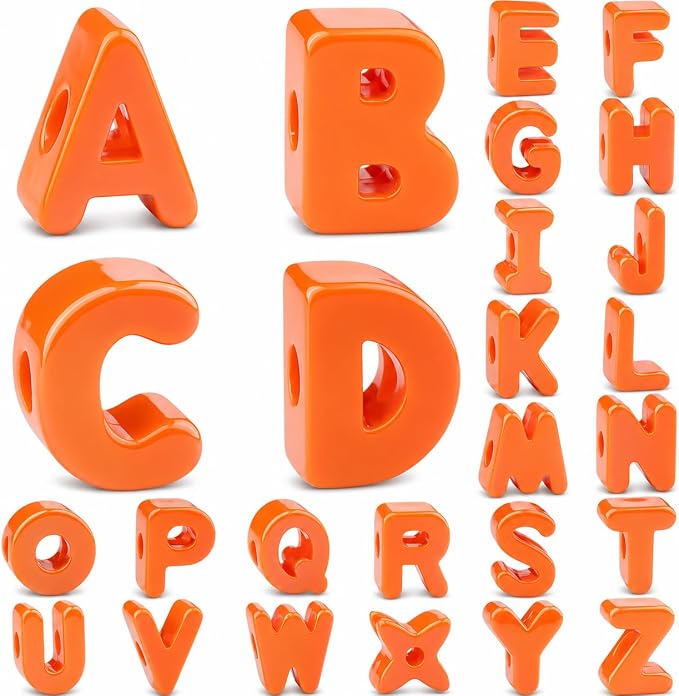 26 Pcs Cute Large Orange Letter Beads, 20mm Jumbo Square Acrylic Letter Beads by DoDoBeads