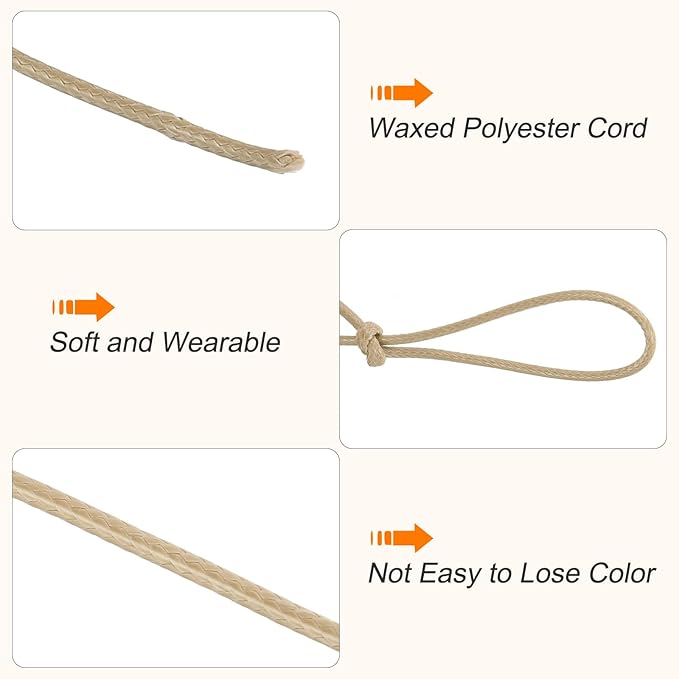 MECCANIXITY Waxed Cord 2mm Waxed Polyester Cord 98 Yard Wax String for Bracelet Making, Necklaces, Beading, Jewelry Making and DIY Crafts(Khaki)