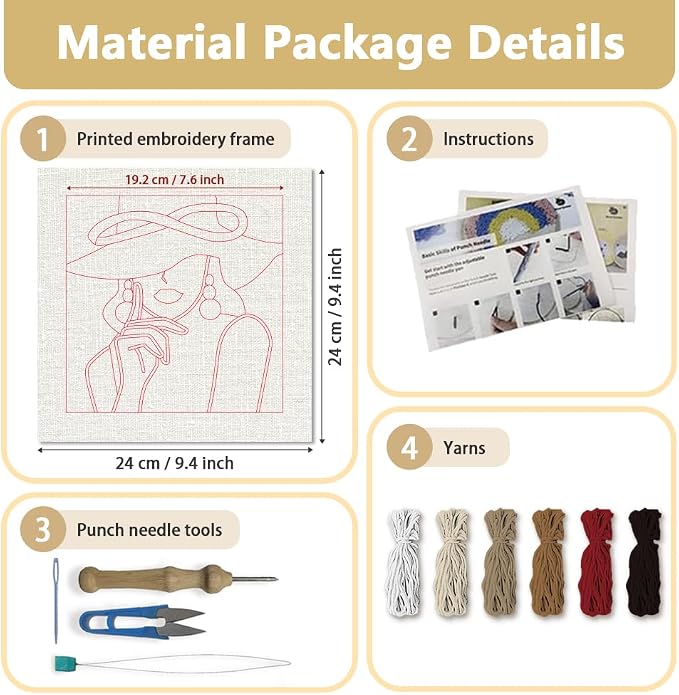 Doodlream Elegant Lady DIY Punch Needle Embroidery Kit - Image 2