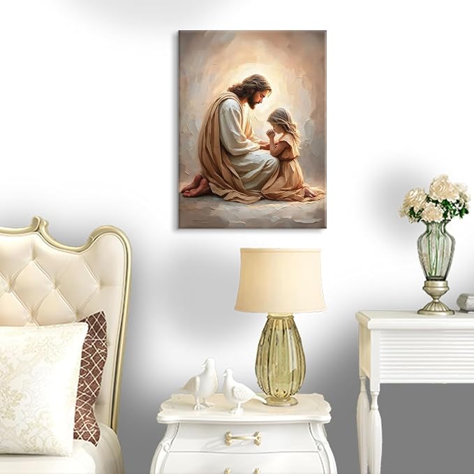 CYPQPCUH Jesus Praying with Girl Wall Art Canvas Print, 16x24in | Wrapped Canvas - Image 5